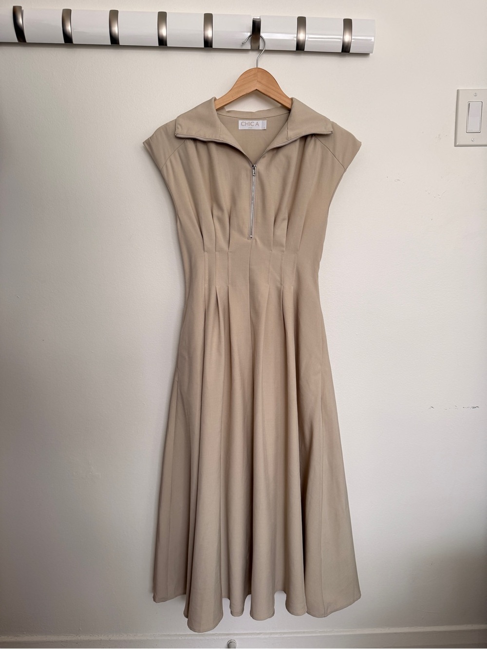 chic Neutral Taupe-Style Zip Front Maxi Dress